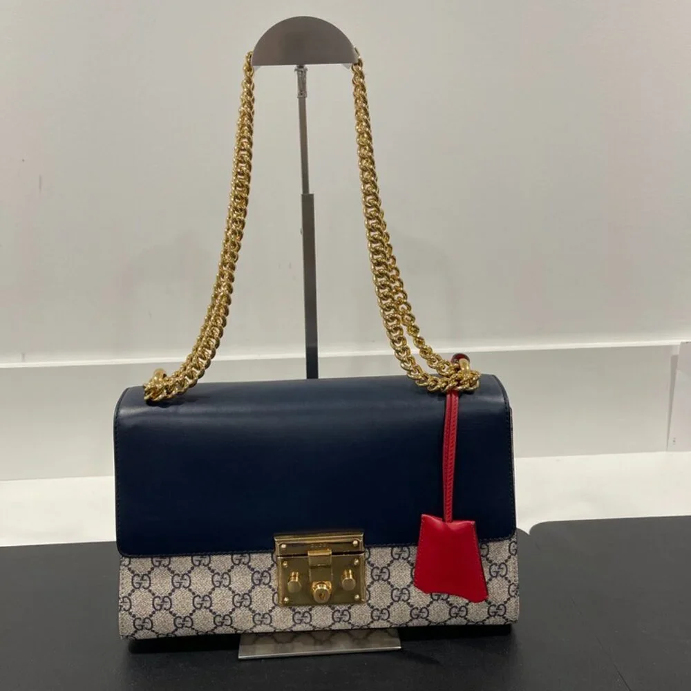 Gucci GG Supreme Monogram Calfskin Medium Padlock Shoulder Bag (JB1085)